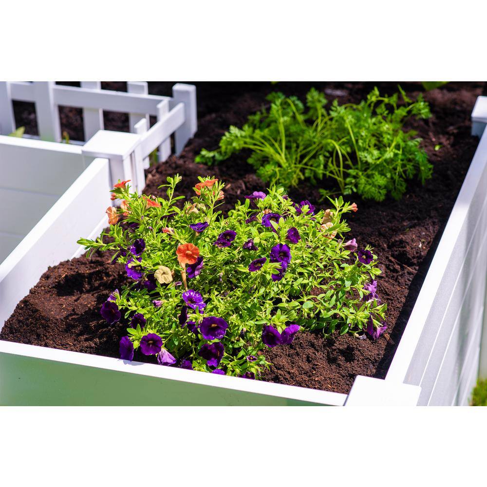 Classic White Vinyl Keyhole Raised Garden Bed with Composting Basket