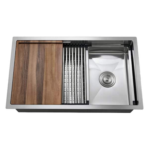 32 in. Undermount Workstation Single Bowl Double Ledges Stainless Steel Kitchen Sink With Faucet and Sliding Accessories