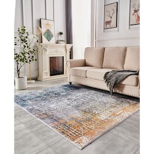 Turquoise Gray Rust 7x10 ft. Abstract Polyester Rectangle Area Rug