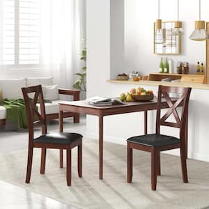 Brown Wooden Dining Chairs Kitchen Side Chair with Padded Seat Rubber Wood Legs Set of 2