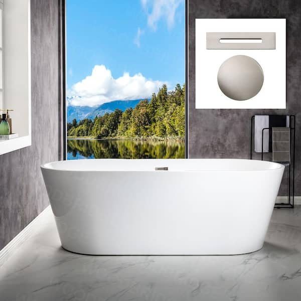 WOODBRIDGE Linden 71 in. Acrylic FlatBottom Double Ended Bathtub with  Brushed Nickel Overflow and Drain Included in White HBT5829 - The Home Depot