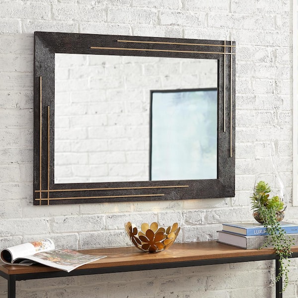 StyleWell Medium Rectangle Brown Accent Mirror with Gold Inlay (32 in. H x 24 in. W)