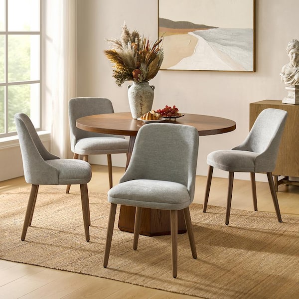 JAYDEN CREATION Dyron Grey 19.25 in. Modern Upholstered Dining Chair with Solid Wood Legs (Set-4)