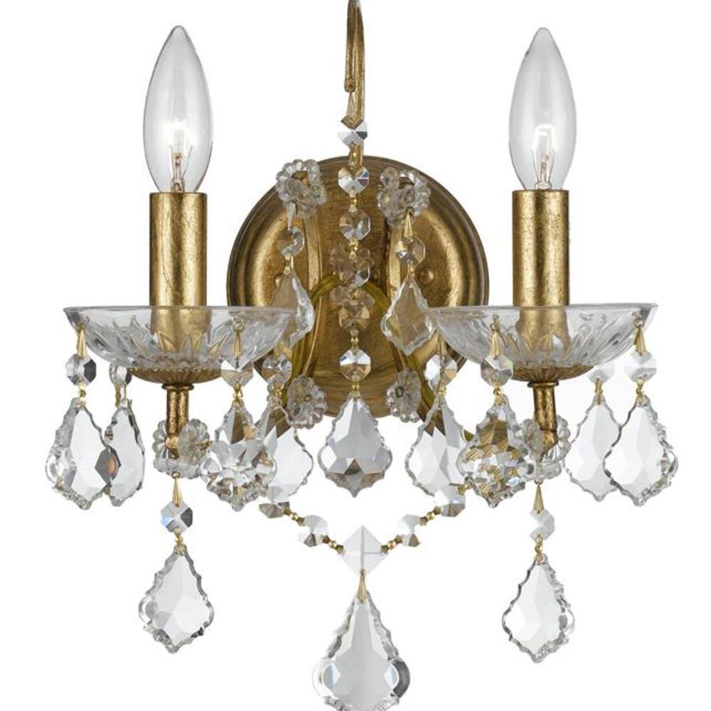 Antique Gold Dual-Light Crystal Sconce with Hand Cut Accents