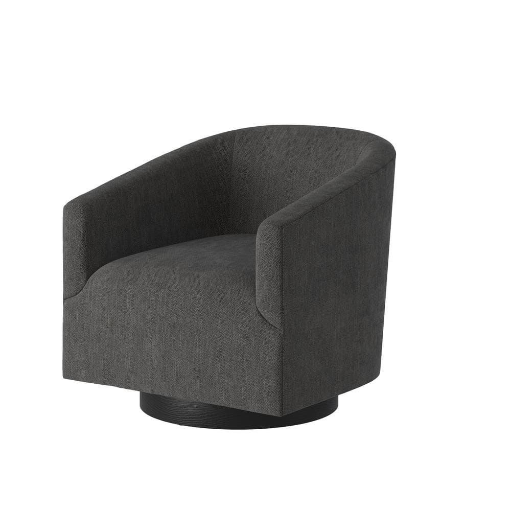 Geneva Charcoal Polyester Fabric Wood Base Swivel Accent Chair, Grey