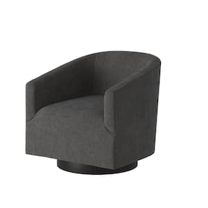 Geneva Charcoal Polyester Fabric Wood Base Swivel Accent Chair