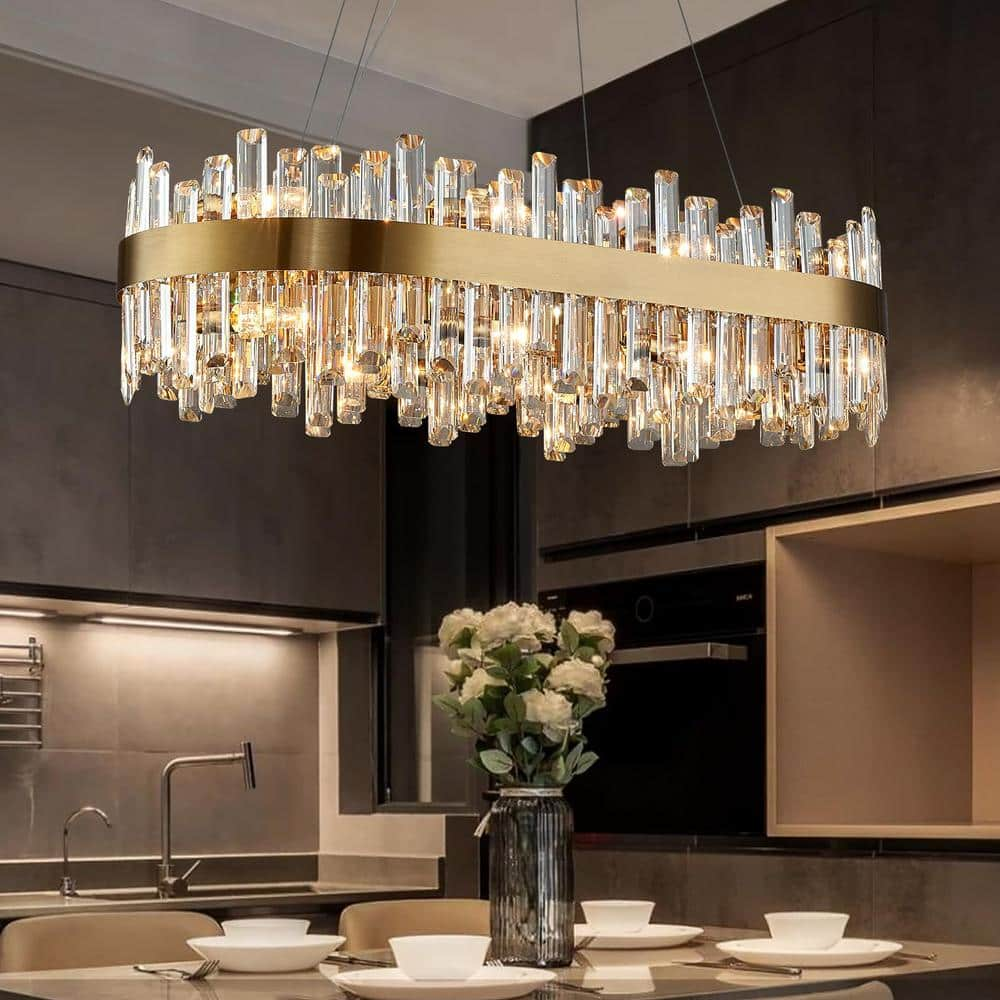 Pacific Core 16-Light Gold Modern Oval Crystal Chandelier for Dining ...