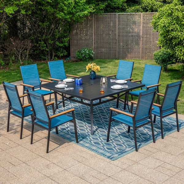 PHI VILLA Black 9-Piece Metal Outdoor Patio Dining Set with Square ...