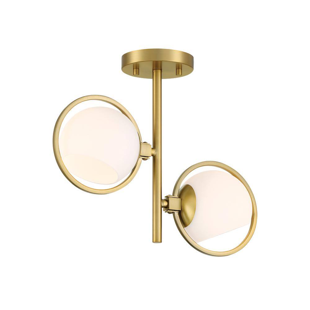 Teatro Etched Opal Glass Globe 2-Light Semi-Flush Mount in Brushed Gold