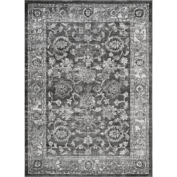 LOOMAKNOTI Rhane Vaild Gray 7 ft. 10 in. x 9 ft. 10 in. Oriental Polypropylene Area Rug