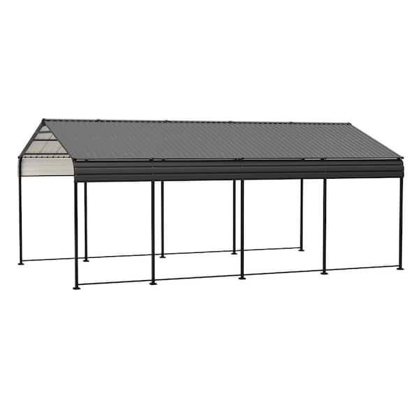 12 ft. W x 20 ft. D x 8.82 ft. H Metal Anthracite Black Carport, Outdoor Car Shelter for Car Boat Truck and SUVs