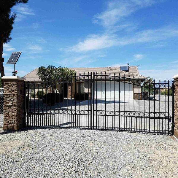 ALEKO London Style 12 ft. x 4 ft. with Pedestrian Gate Black Steel Swing Dual Driveway Fence Gate