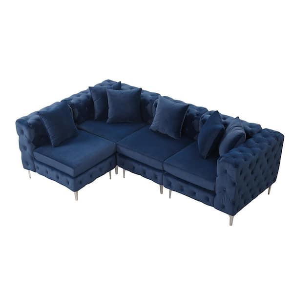 Morden Fort Luxury Modular Couch 122" Velvet 3 Seat L Shaped Sectional Sofa for Living Room with Reversible Chaise in. Blue