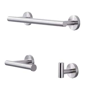 3-Piece Stainless Steel Bath Hardware Set with Towel Hook, Toilet Paper Holder and Towel Bar in Brushed Nickel