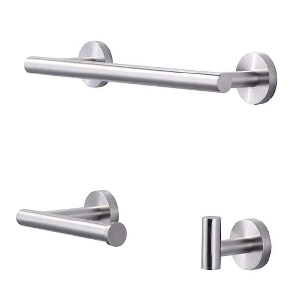AVITAS 3-Piece Stainless Steel Bath Hardware Set with Towel Hook, Toilet Paper Holder and Towel Bar in Brushed Nickel