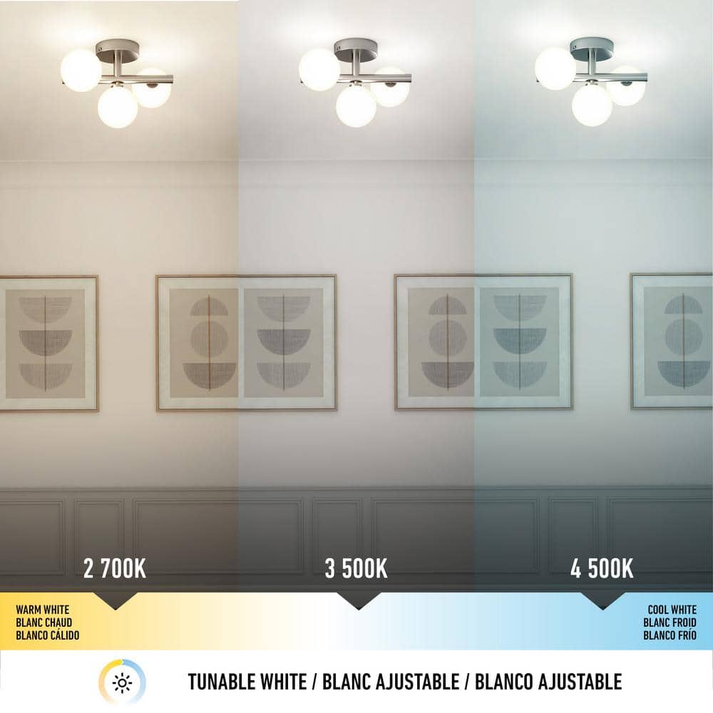 Modern Brushed Nickel 3-Globe LED Flush Mount Ceiling Light