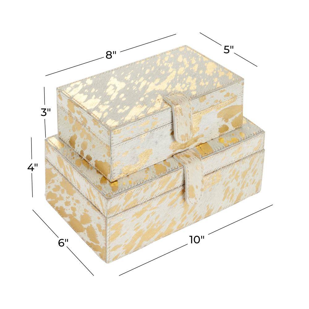 Glam Gold Leather Rectangular Decorative Box Set