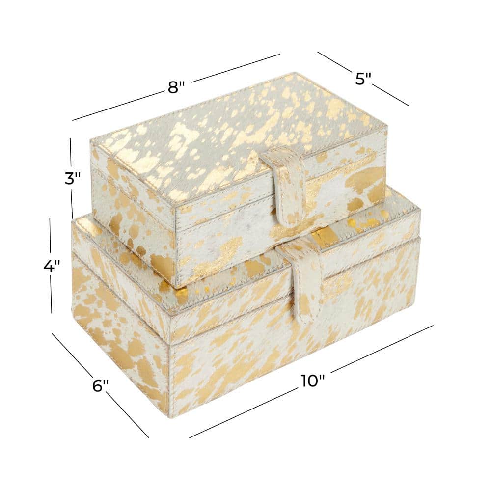 Glam Gold Leather Rectangular Decorative Box Set