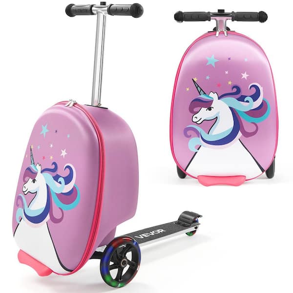 Ride-on Luggage, 20 in. Purple Kids Scooter Suitcase with Flash PU Wheels, 31.1 in. Height, for Kids Aged 5+