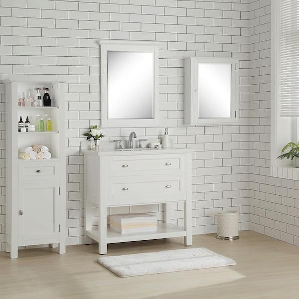 Home Decorators Collection Austell 37 in. Single Sink White Bath Vanity with White Marble Top (Assembled)