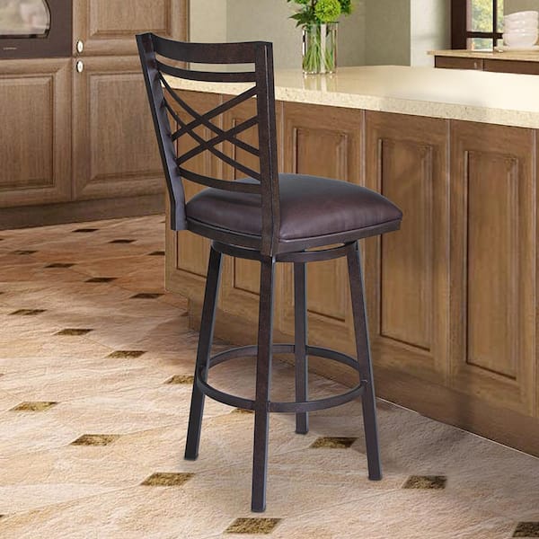 Armen Living Fargo 30 in. Auburn Bay finish with Brown Faux Leather Bar Stool