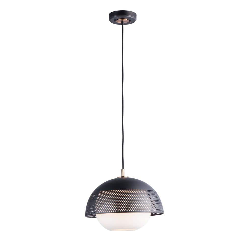 Elegant Matte Black & Satin Brass Globe Pendant Light with White Glass