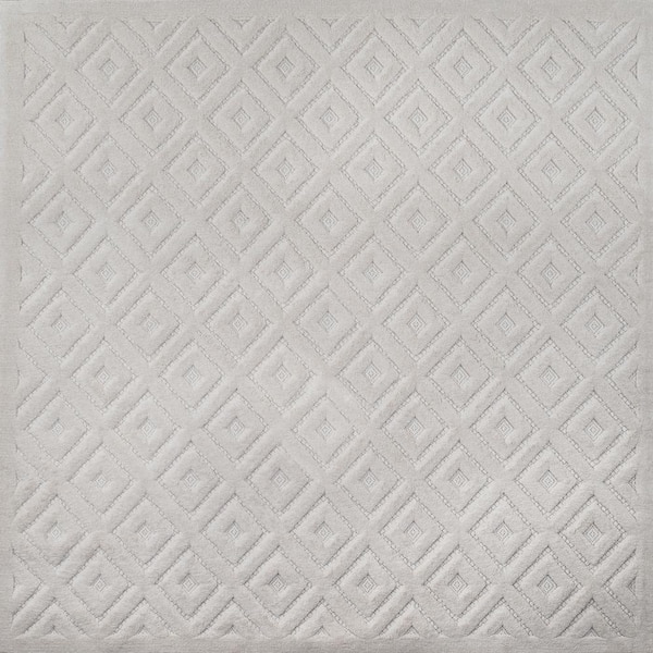 Portmany Neutral Diamond Trellis Ivory 5 ft. Square Indoor/Outdoor Area Rug