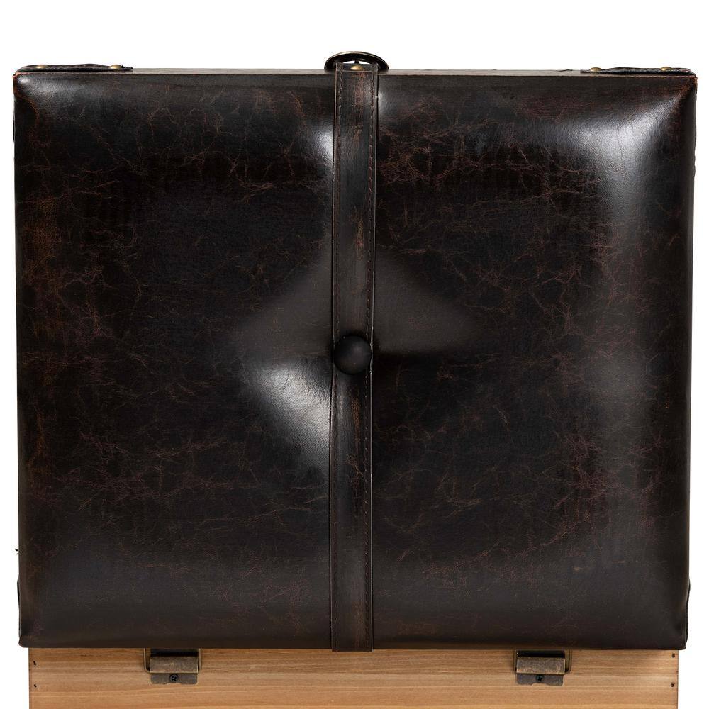 Rustic Oak and Dark Brown PU Leather Small Storage Ottoman