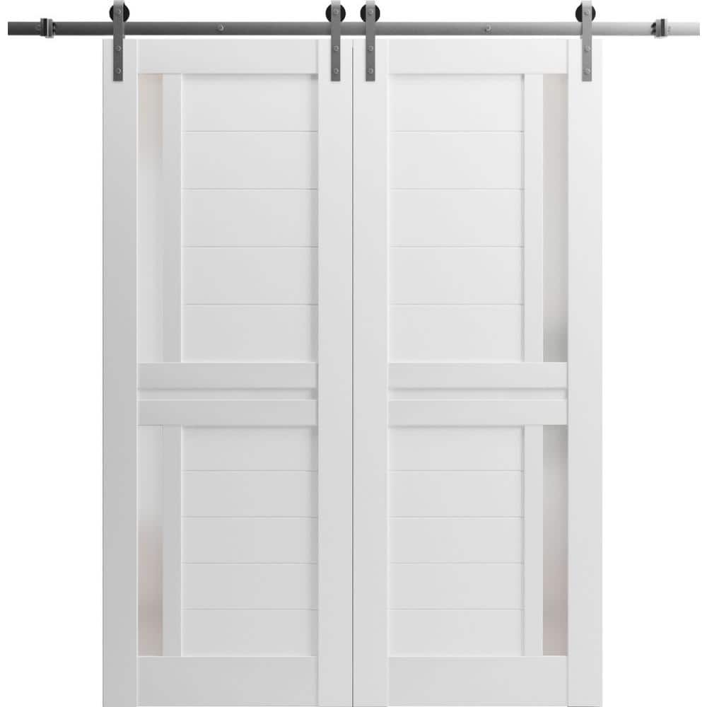 24 in. x 96 in. 2 Panel Frosted Glass White Solid Wood Sliding Barn Door with Hardware Kit price history on PriceWatchPro