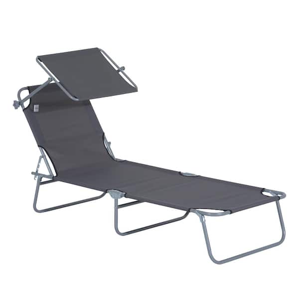 COOLSHARK Folding Chaise Lounge Pool Chair, Metal Outdoor Beach Chair with Sun Shade, 4-Position Reclining Back