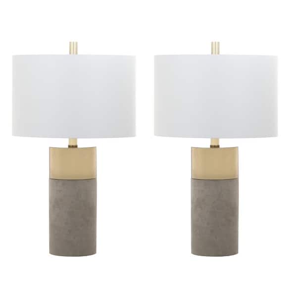 SAFAVIEH Oliver 24 in. Grey Cylinder Table Lamp with Off-White Shade (Set of 2)