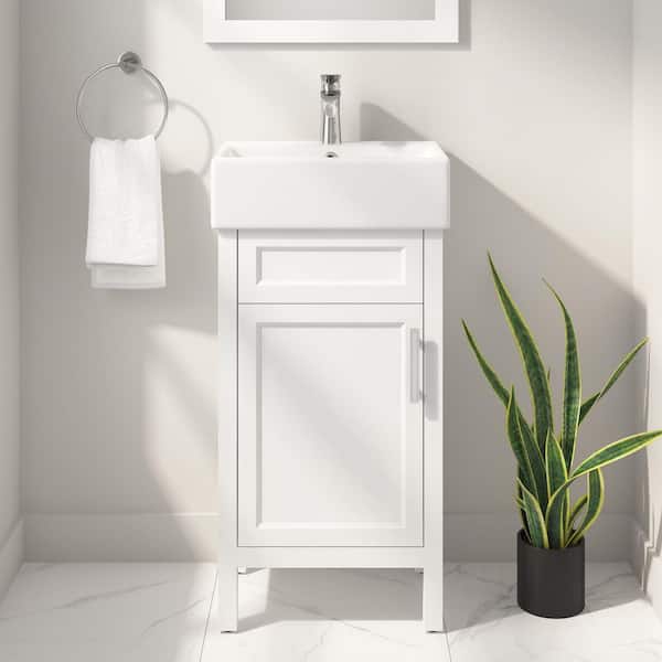 Arvesen 18 in. Single Sink Compact Bath Vanity in White with White Ceramic Top