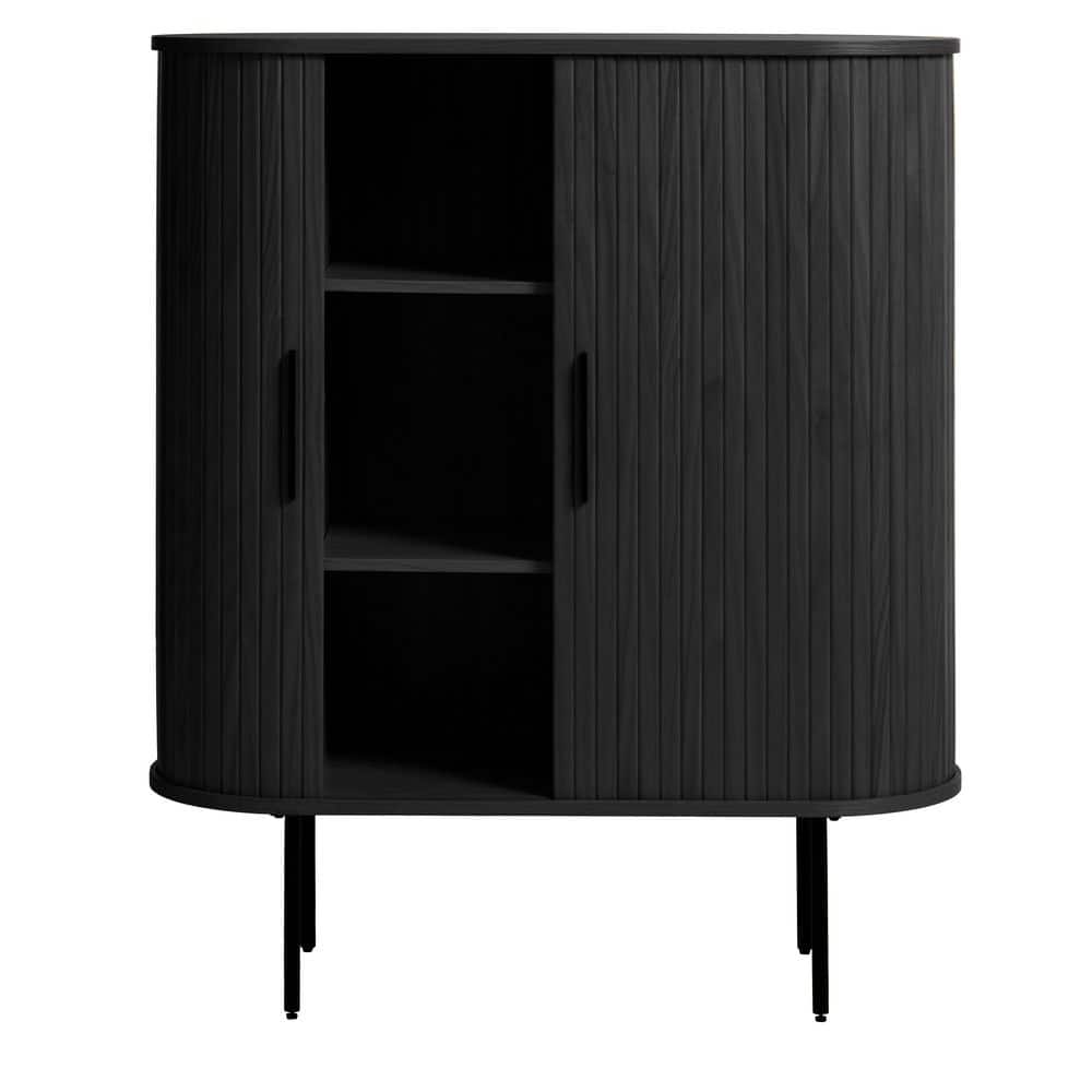 Black Oak Mid-Century Modern Adjustable Shelving Cabinet