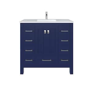 Hampton 36 in. W. x 18 in. D x 34 in. H Bathroom Vanity in Blue with White Quartz Vanity Top and White Undermount Sink
