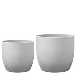 6.3 in. Dia 6 in. Tall/8.3 in. Dia 8 in. Tall Basel Stone Light Gray Ceramic Pot Set (2-Pack)