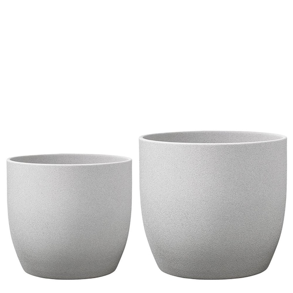 SK 6.3 in. Dia 6 in. Tall/8.3 in. Dia 8 in. Tall Basel Stone Light Gray Ceramic Pot Set (2-Pack)