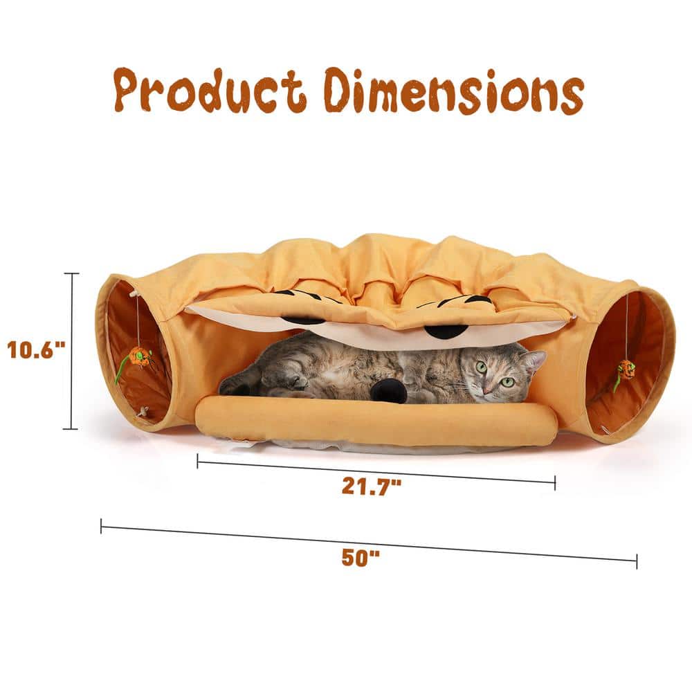 Medium Yellow Plush Polyester Cat Tunnel Bed