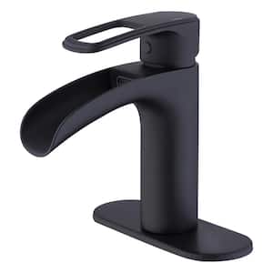 Single Handle Single Hole Deck Mounted Bathroom Faucet with Deckplate Included and Drain Kit Included in Matte Black