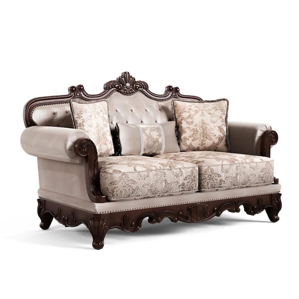 Furniture of America Noel 48.5 in. Brown Pattern Fabric 2-Seater Loveseat With Rolled Arms