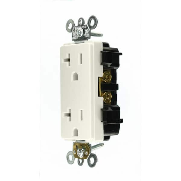 Leviton Decora Plus 20 Amp Industrial Grade Duplex Outlet, White  R82-16352-0WS - The Home Depot