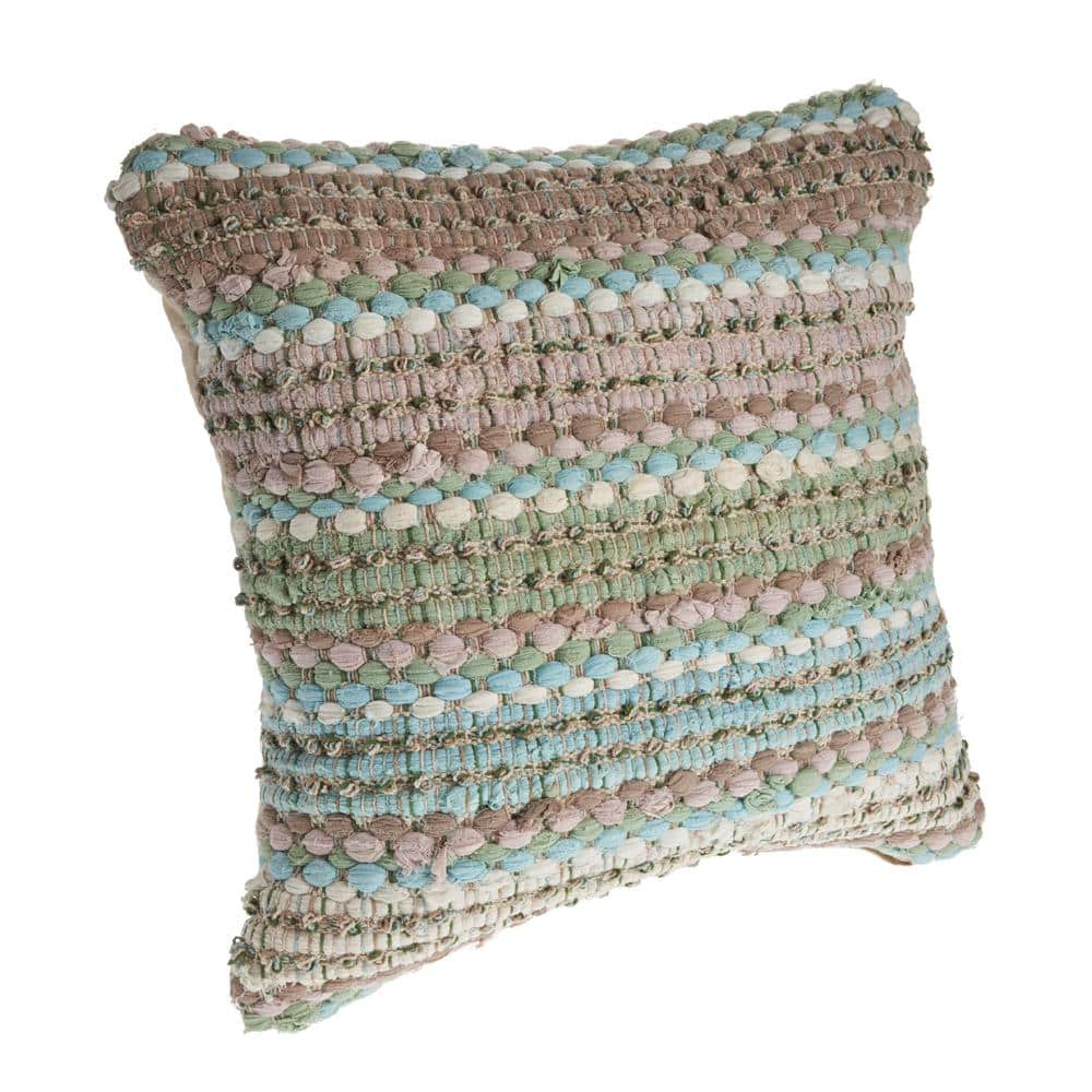 Verdant Green and Blue Textured Weave Square Throw Pillow