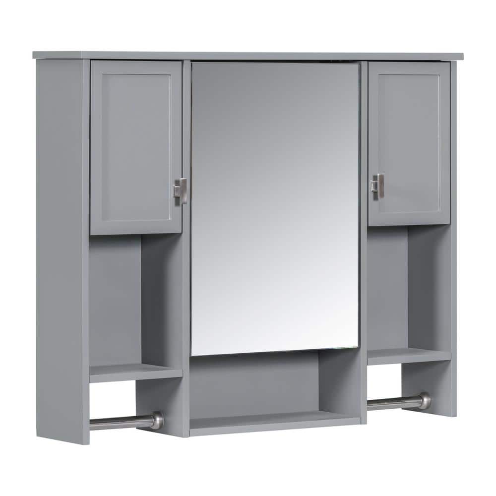 35 in. W x 6.7 in. D x 28.7 in. H Bathroom Storage Wall Cabinet in Gray with Mirror and Towels Bar price history on PriceWatchPro