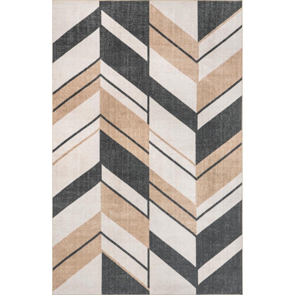 Rita Chevron Machine Washable Area Rug Beige 5' ft. x 8' ft. Area Rug price history on PriceWatchPro
