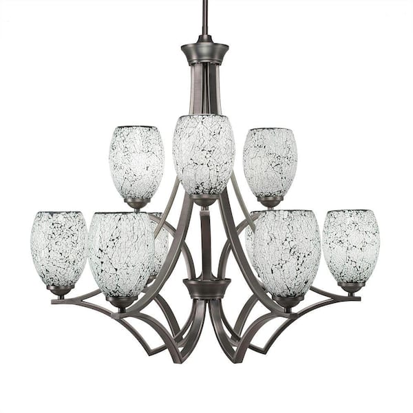 Unbranded Clevelend 9-Light Graphite Chandelier, Round Chandelier with 5 in. Black Fusion Glass Shades, No bulbs included