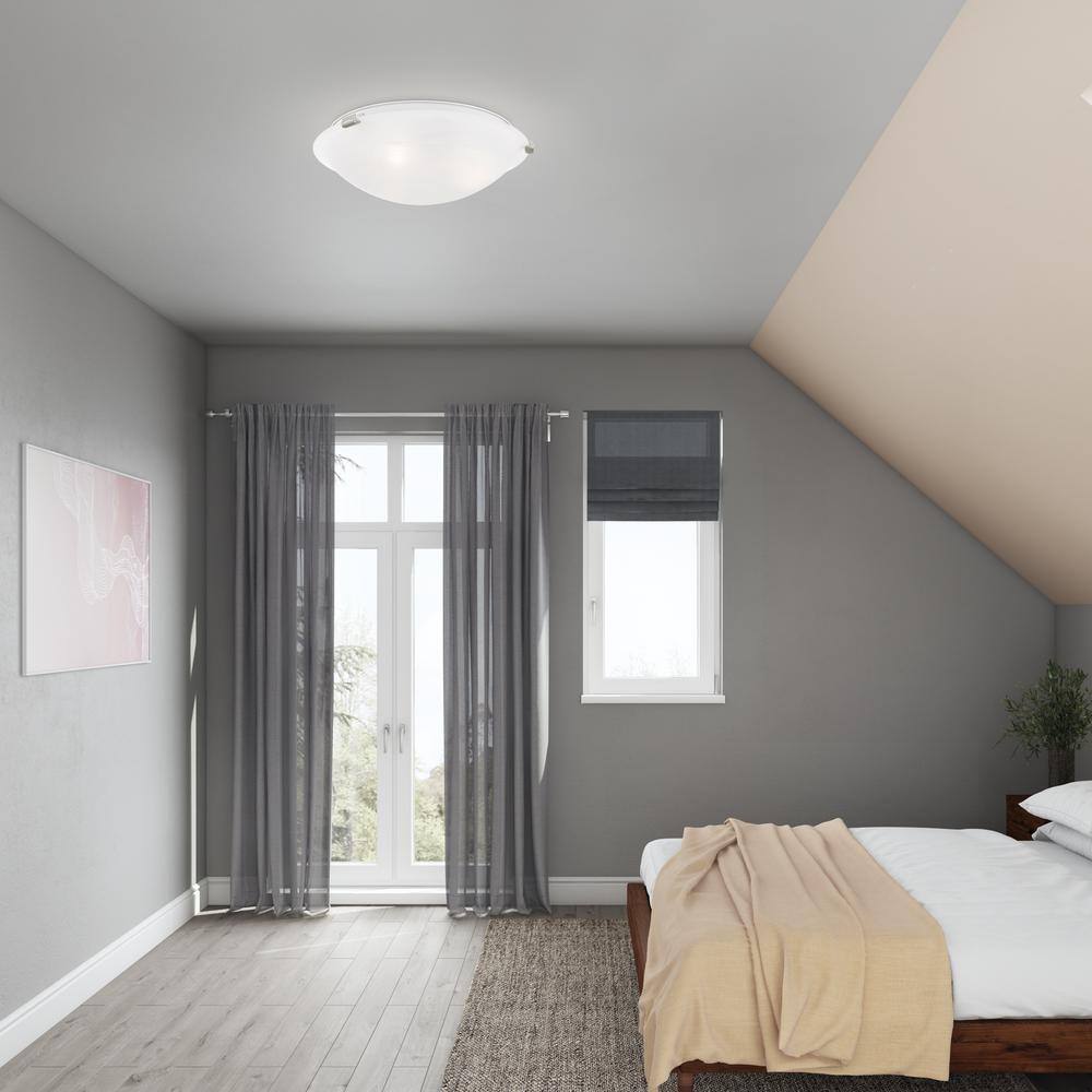 Transitional Brushed Nickel 3-Light Flush Mount with White Alabaster Glass