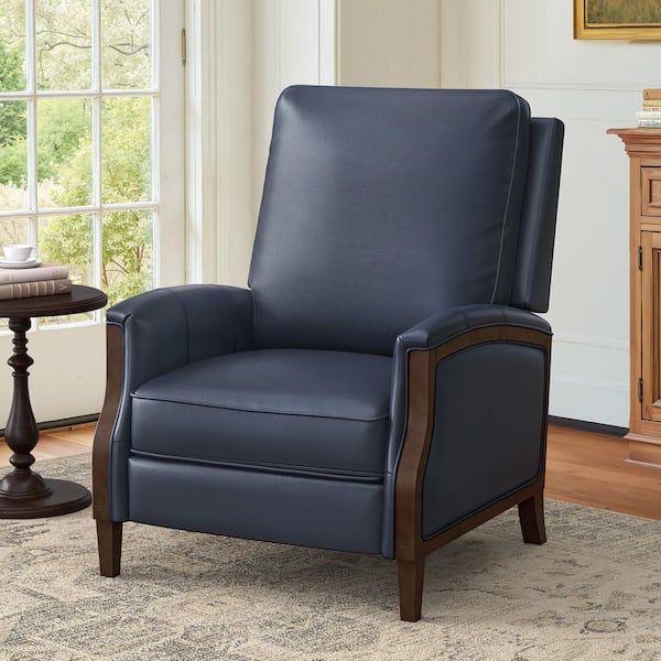 LUE BONA Aola Navy Genuine Leather Recliner Chair Arm Chair with