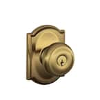 Georgian Antique Brass Keyed Entry Door Knob with Camelot Trim