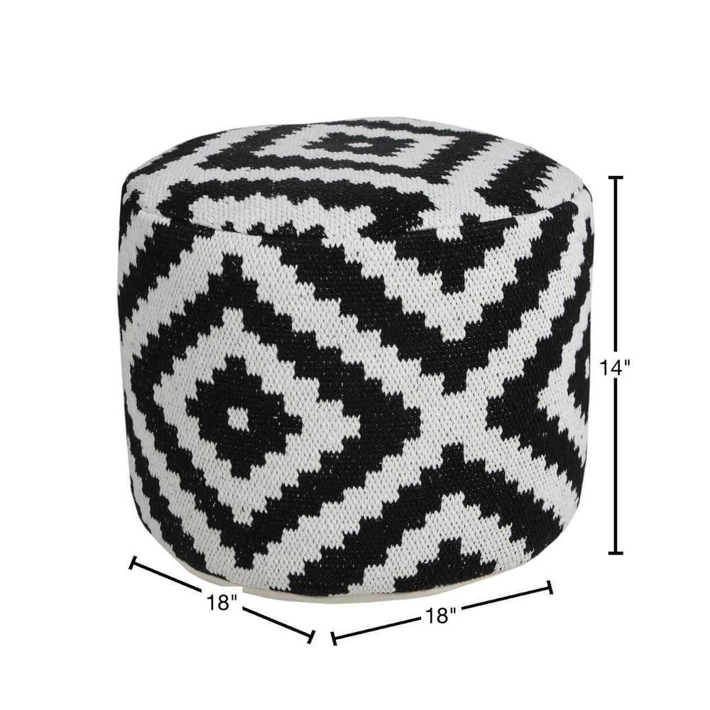Monochromatic Medallion Geometric Round Pouf Ottoman
