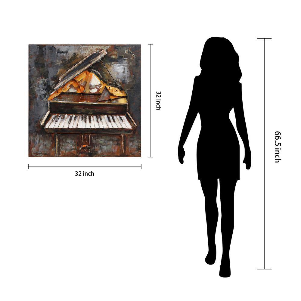 Magic Keys Multicolor Hand Painted Metal Piano Wall Art, 32" x 32"