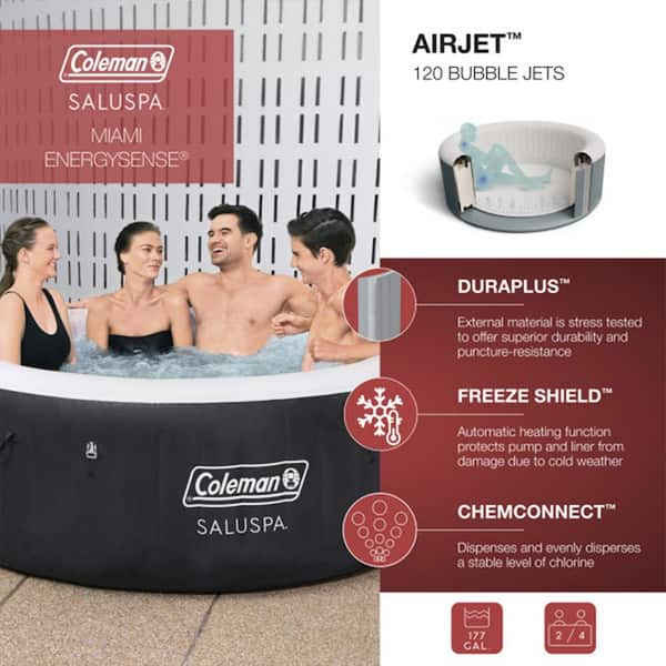 Miami 4-Person Hot Tub with 4 Pack of SaluSpa Seat and 4 Headrest Pillows
